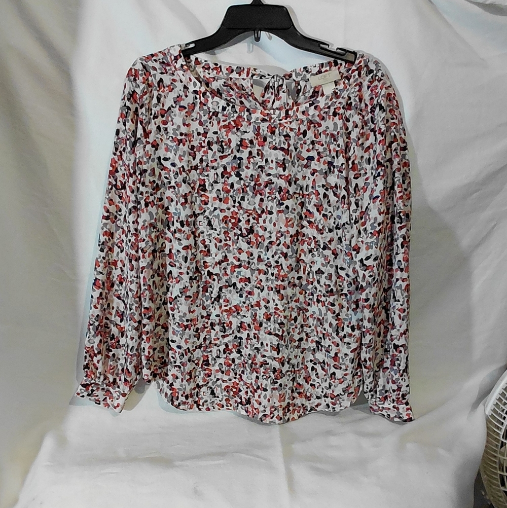 LOFT Red and Black Patterned Blouse